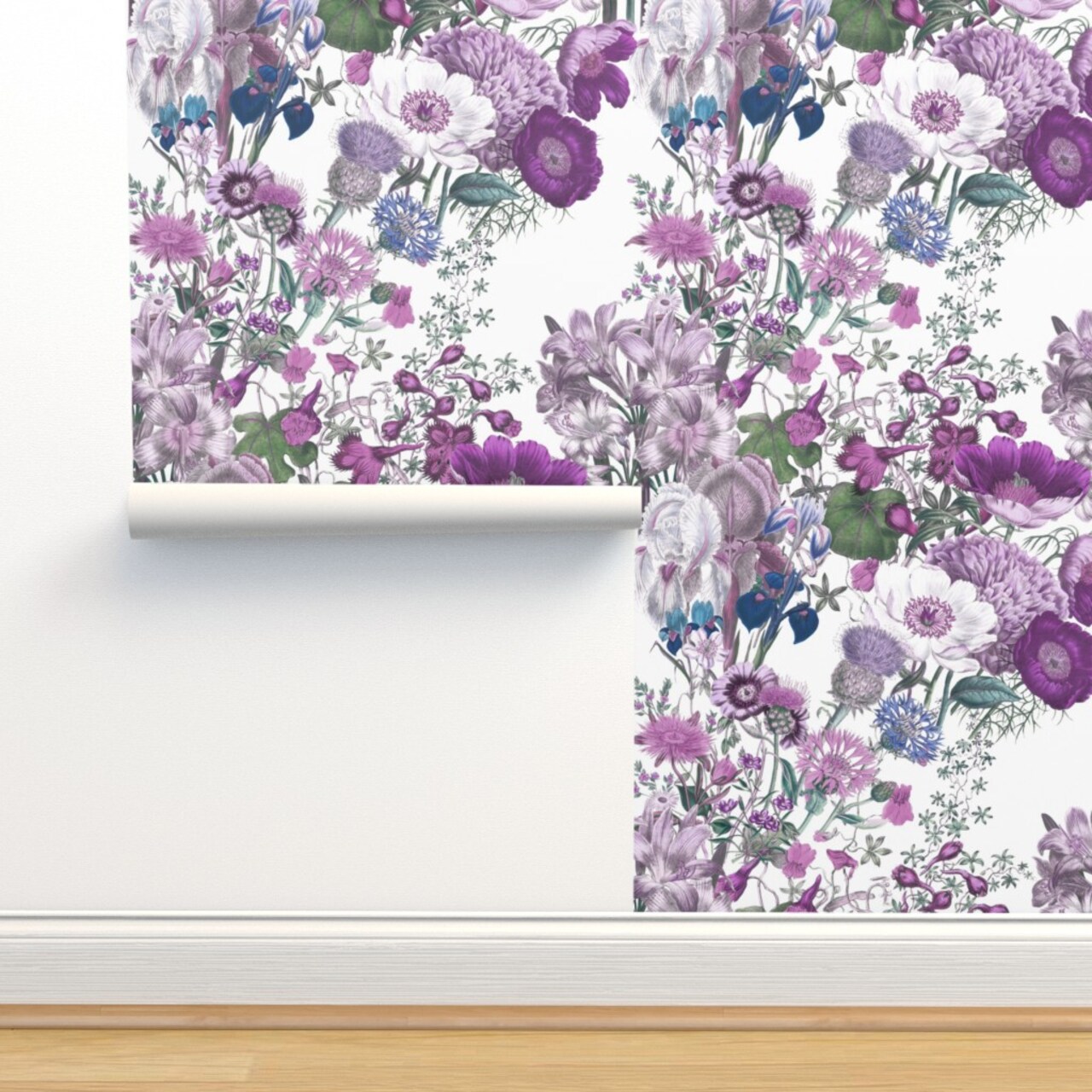 White Lilac Lavender Floral Flowers Botanical Spring Purple Custom Removable Wallpaper by Spoonflower Peel & Stick Wallpaper 2FT Wide